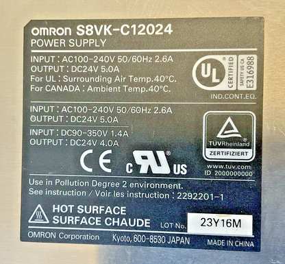OMRON S8VK-C12024 POWER SUPPLY 240V 50/60HZ 2.6A 24VDC