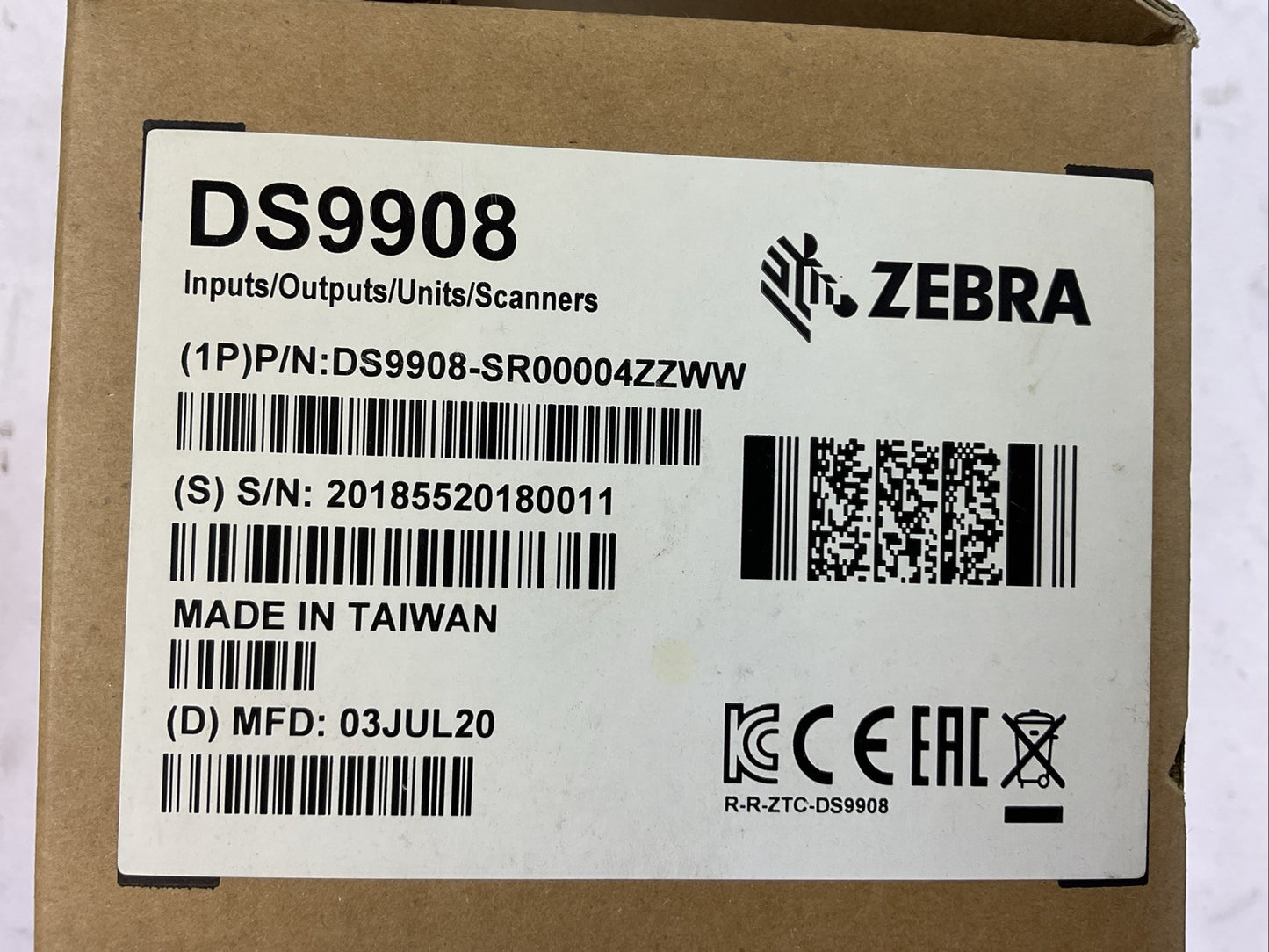 ZEBRA DS9908-SR00004ZZWW SCANNER 5VDC 0.5A DS9908