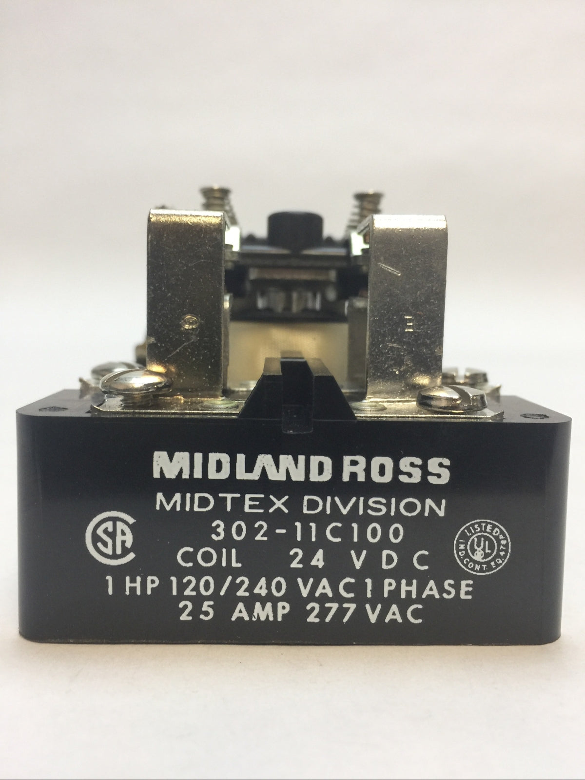 MIDLAND ROSS 302-11C100 RELAY 1HP 120/240VAC 1PH 25AMP 277VAC COIL 24VDC MIDTEX