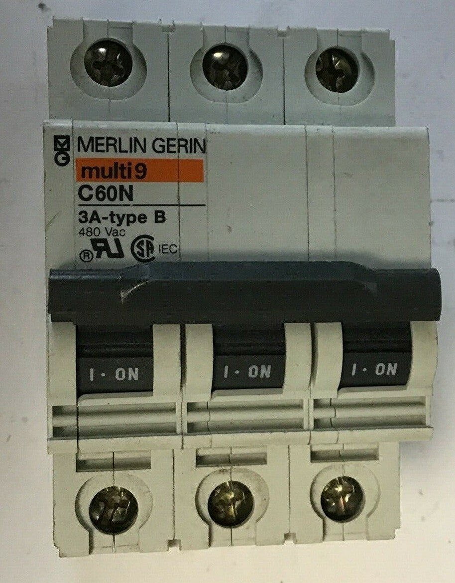 MERLIN GERIN multi9 C60N CIRCUIT BREAKER 3A-type B, 480VAC