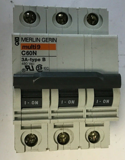 MERLIN GERIN multi9 C60N CIRCUIT BREAKER 3A-type B, 480VAC