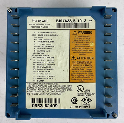 HONEYWELL RM7838 B 1013 BURNER CONTROL 97-4861AE REV F
