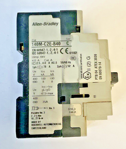 ALLEN BRADLEY 140M-C2E-B40 STARTER SER.C  W/ 140M-C-AFA11 SER.A AUX CONTACT