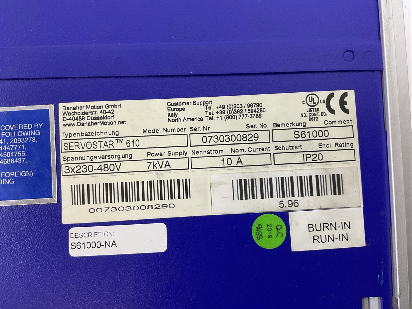 DANAHER MOTION GmbH SERVOSTAR 310 SERVO DRIVE 10A 7kVA 3X230-480V