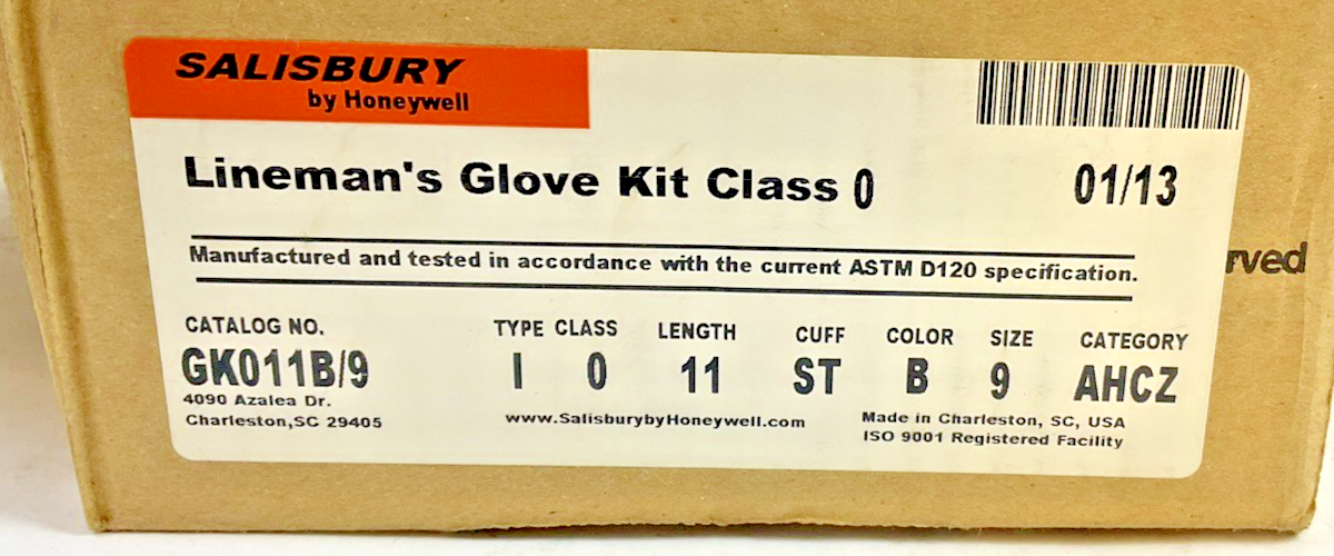 HONEYWELL GK011B/9 LINEMAN GLOVES SIZE12 1000V CLASS0 TYPE1 D120 AHCZ 2PAIR