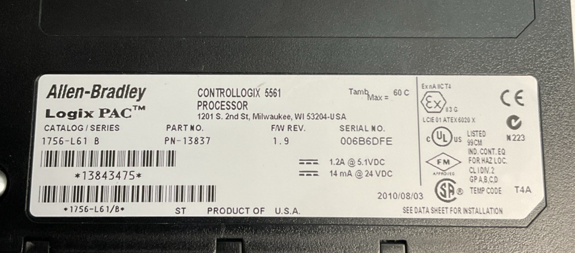ALLEN BRADLEY 1756-L61 SER.B PROCESSOR 24VDC