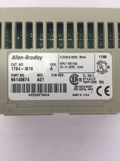 ALLEN BRADLEY 1794-IB16 24VDC SINK INPUT MODULE SER A REV A01