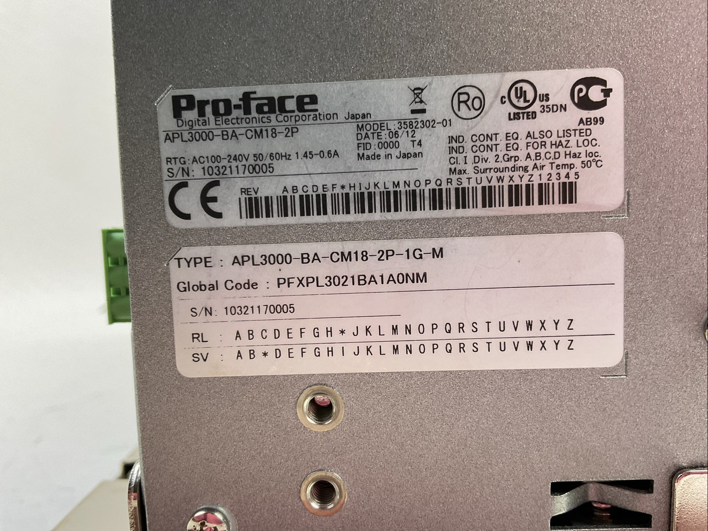 APL3700-KA-CM18-2P-1G-XM250-M INTERFACE INTRA ILC-0601-002 PRO-FACE 6320003-05