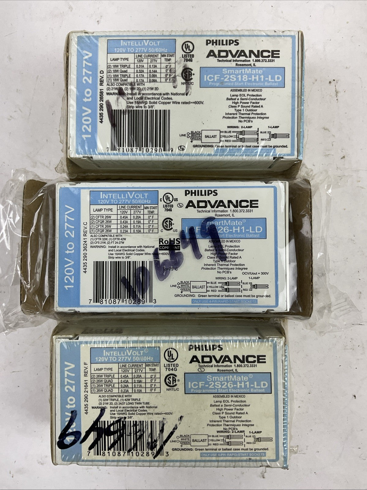 PHILLIPS ADVANCE ICF-2S18-H1-LD START ELECTRONIC BALLAST 120V TO 277V (LOT OF 3)