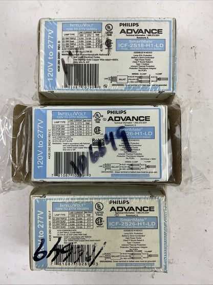 PHILLIPS ADVANCE ICF-2S18-H1-LD START ELECTRONIC BALLAST 120V TO 277V (LOT OF 3)