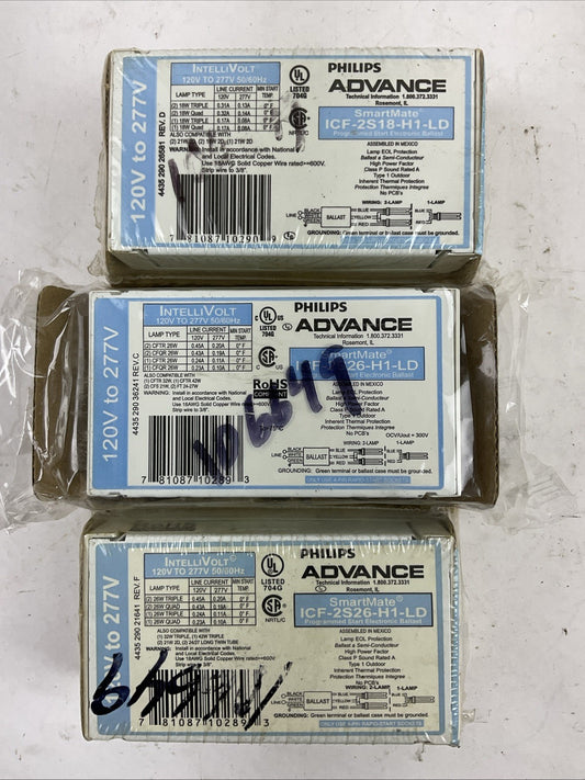 PHILLIPS ADVANCE ICF-2S18-H1-LD START ELECTRONIC BALLAST 120V TO 277V (LOT OF 3)