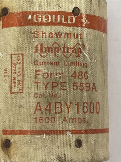 GOULD SHAWMUT A4BY1600 AMP-TRAP FUSE 1600AMP 600VAC FORM 480 TYPE 55BA