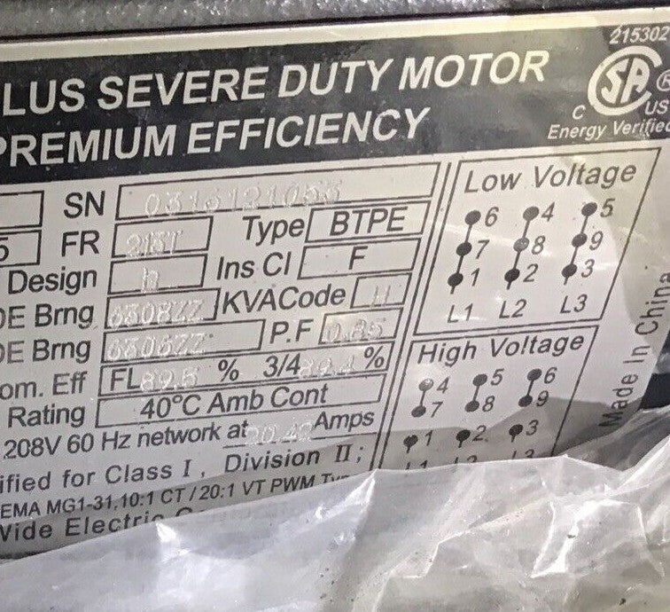 WORLDWIDE ELECTRIC EP7.5-36-213T MOTOR 230/460V 3530RPM 60/50HZ 18.45/9.24AMP