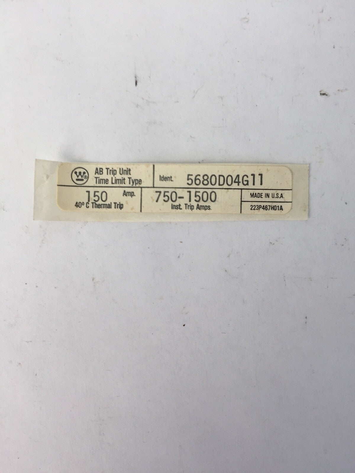WESTINGHOUSE HLB2150T TRIP UNIT  2POLE 150AMP THERMAL TRIP 750-1500A INST. TRIP