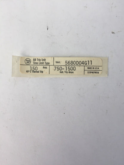 WESTINGHOUSE HLB2150T TRIP UNIT  2POLE 150AMP THERMAL TRIP 750-1500A INST. TRIP