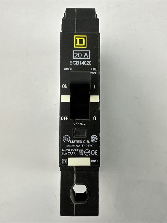 SQUARE D EGB14020 CIRCUIT BREAKER 277VAC 20AMP 1POLE HACR TYPE