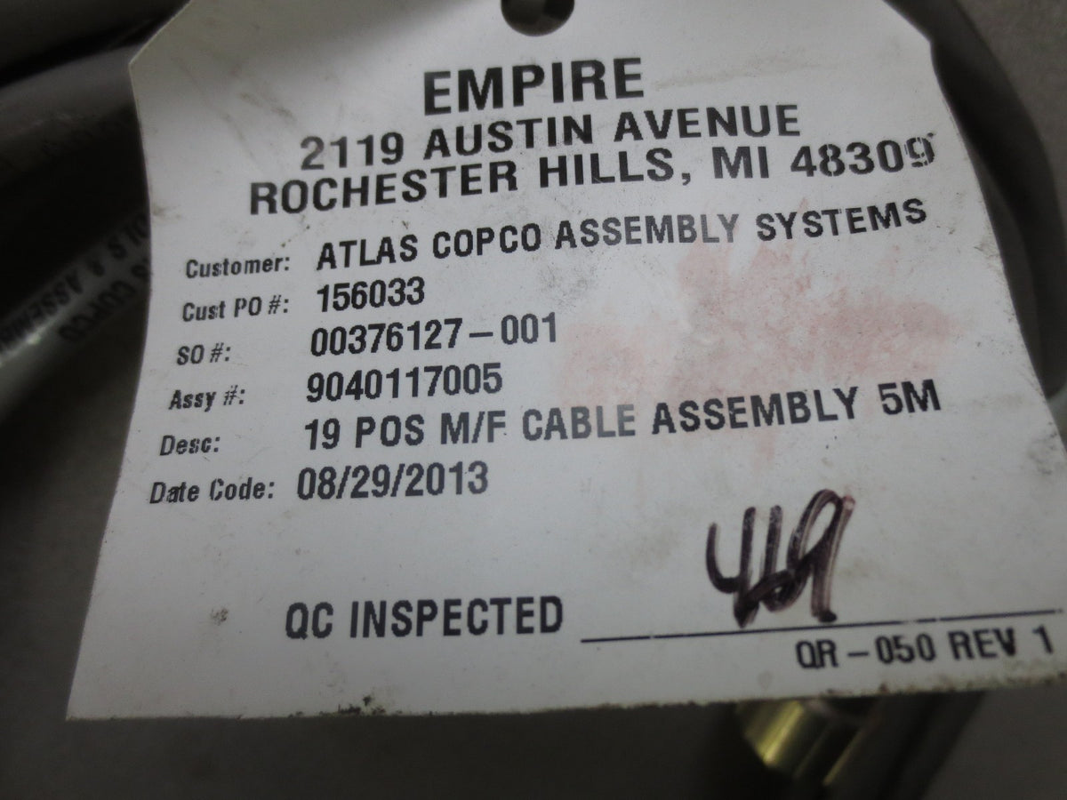 ATLAS COPCO 9040117005 19-POS M/F CABLE ASSEMBLY x 5M - by EMPIRE NEW SURPLUS