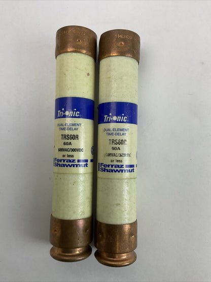 FERRAZ SHAWMUT TRS60R TRI-ONIC 600VAC 300VDC 60AMP DUAL-DELAY FUSE (LOT OF 2)