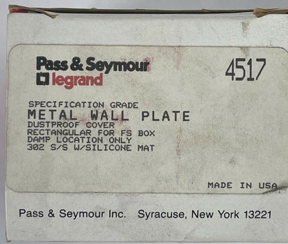 PASS & SEYMOUR 4517 METAL WALL PLATE DUSTPROOF COVER RECTANGULAR FOR FS BOX