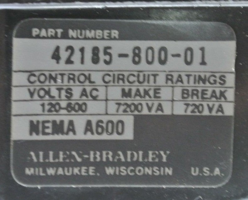 ALLEN-BRADLEY 42185-800-01 OVERLOAD RELAY 120-600VAC ***LOTOF2***