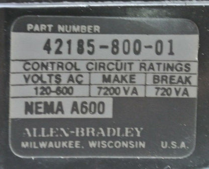 ALLEN-BRADLEY 42185-800-01 OVERLOAD RELAY 120-600VAC ***LOTOF2***