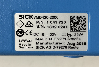 SICK VMD420-2000 VOLUME MODULE HEAD V2.53 30VDC 25VA