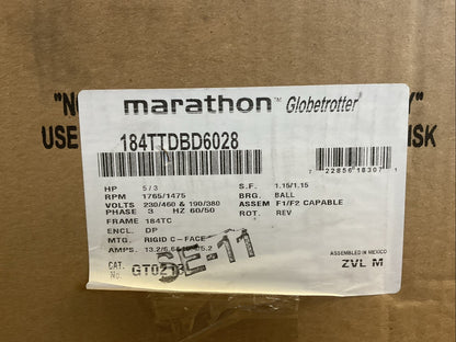 MARATHON GLOBETROTTER 184TTDBD6028 MOTOR 5/3HP 1765/1475RPM 3PH 60/50HZ