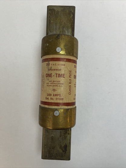 SHAWMUT OT300 ONE-TIME CLASS K-5 FUSE 300AMP 250VAC