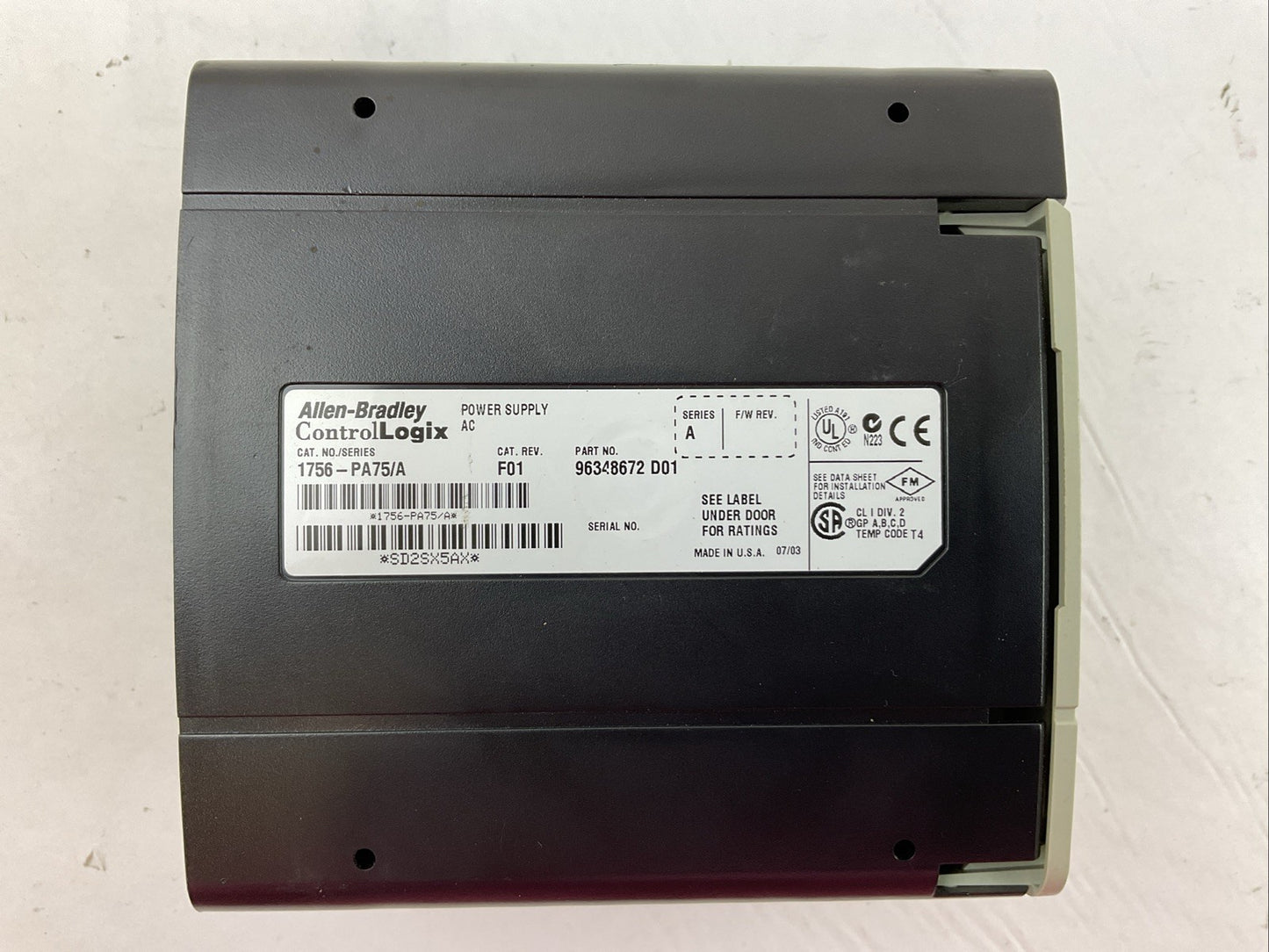 ALLEN-BRADLEY 1756-PA75 SER A CAT REV F01 POWER SUPPLY AC