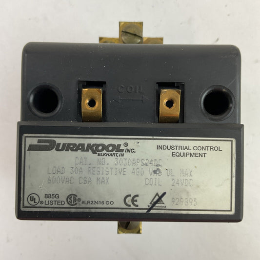 DURAKOOL 3030APS24DC CONTACTOR RELAY LOAD 30A RESISTIVE 480VAC 600VAC COIL 24VDC