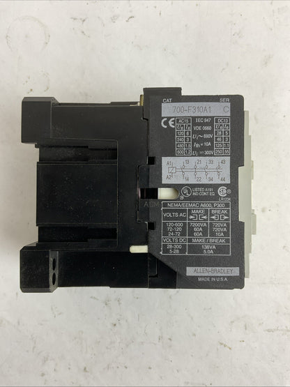 ALLEN BRADLEY 700-F310A1 SER C CONTACTOR HA473 COIL 120V 60HZ 110V 50HZ