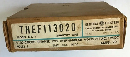 GENERAL ELECTRIC THEF113020 E100 CIRCUIT BREAKER 1POLE 277VAC 125VDC 20A