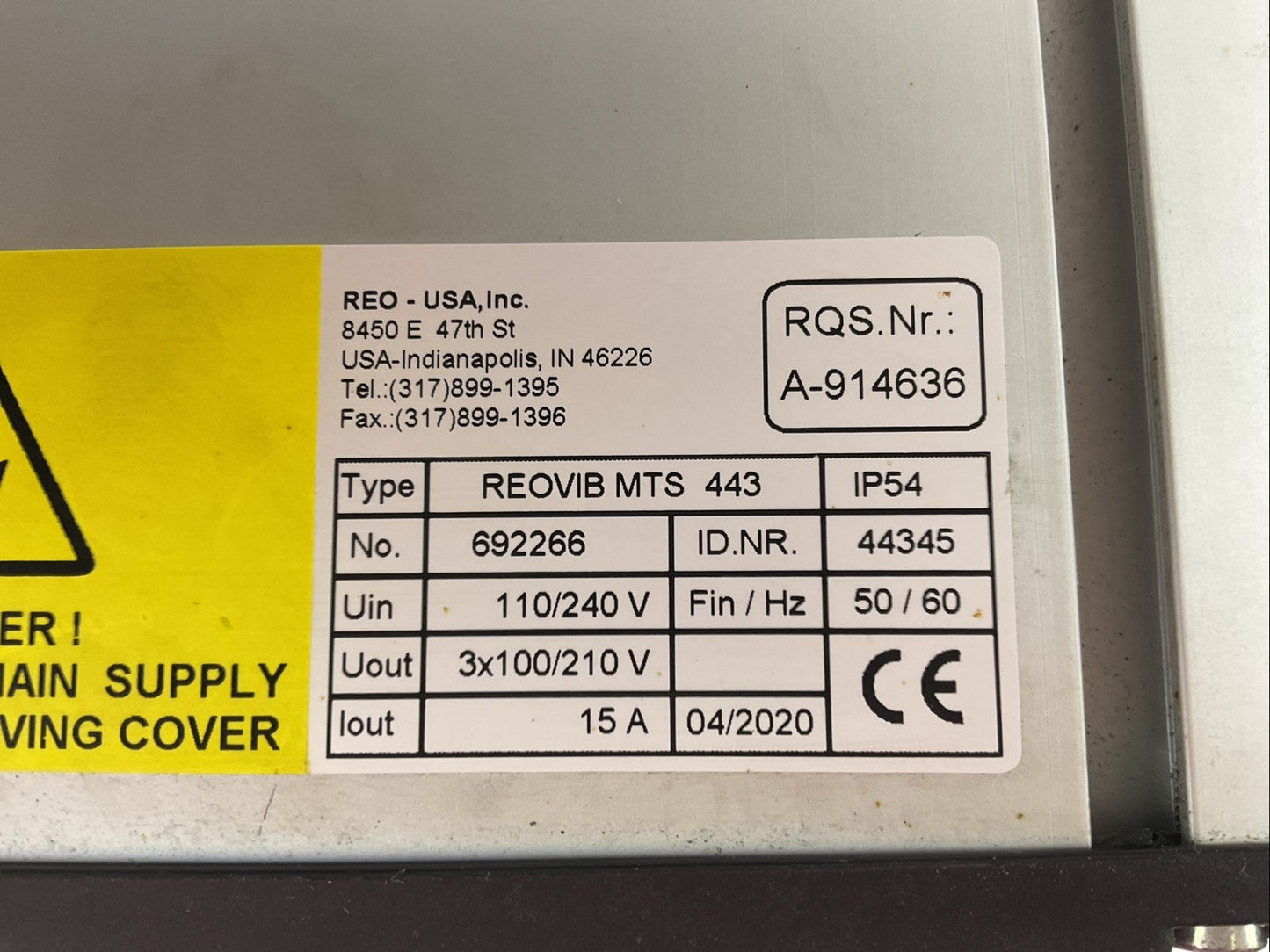 REO-USA REOVIB MTS 443 VIBRATORY CONTROLLER 110/240VAC