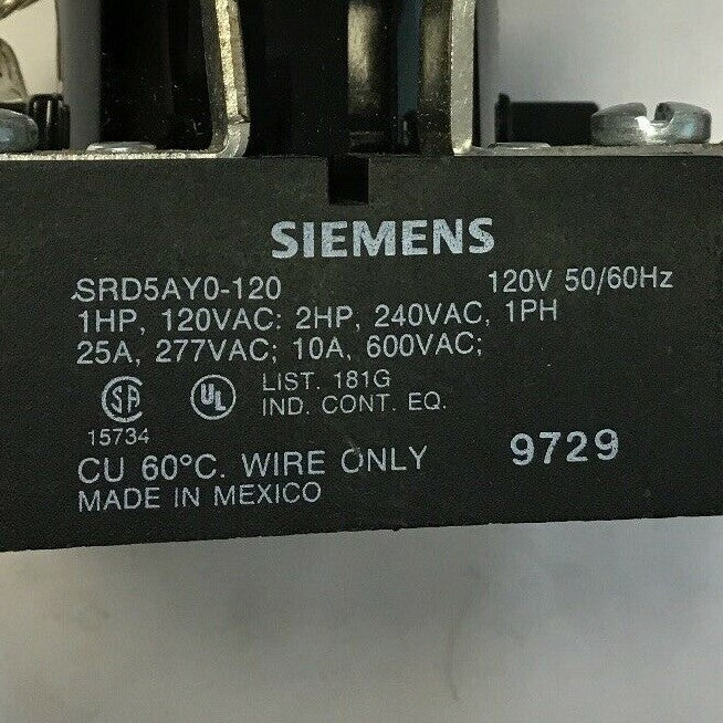 SIEMENS SRD5AY0120 POWER RELAY 120VAC GENERAL PURPOSE 50/60HZ