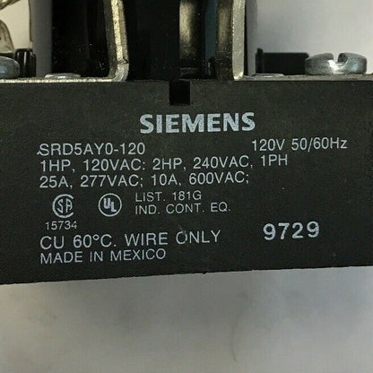 SIEMENS SRD5AY0120 POWER RELAY 120VAC GENERAL PURPOSE 50/60HZ