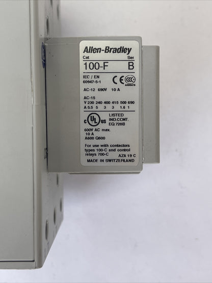 ALLEN BRADLEY 100-C60D*00 SER B CONTACTOR 600VAC 90A 50HP COIL 24VDC 100-F SER B