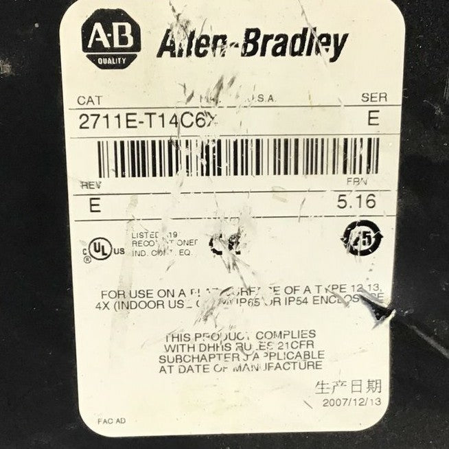ALLEN BRADLEY 2711E-T14C6X PANELVIEW SER.E FRN 5.16 REV E 115/230VAC