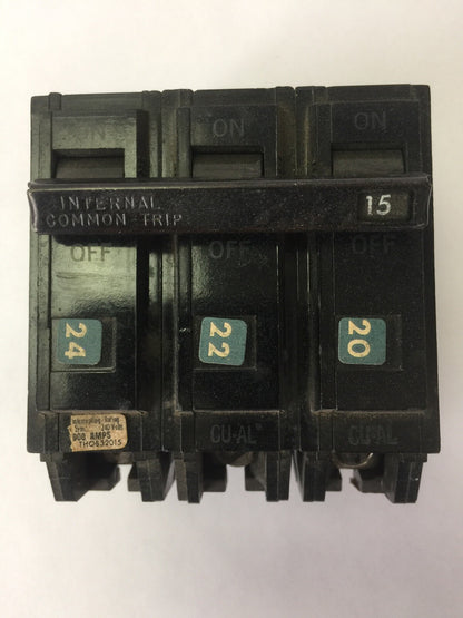 GE THQB32015 CIRCUIT BREAKER 15AMP 3POLE 240VAC BOLT ON MOUNT (LOT OF 8)