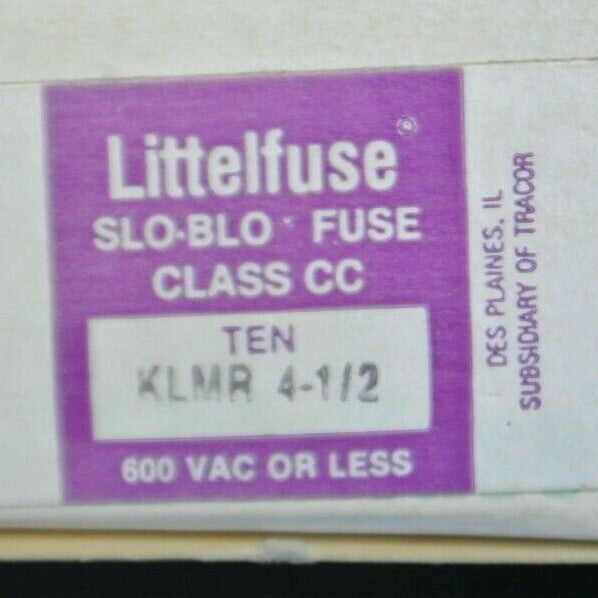 LOT of 4 / LITTELFUSE KLMR-4-1/2 CLASS CC FUSE / 4-1/2A / 600V /