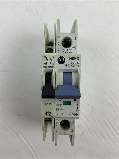 ALLEN BRADLEY 1489-D1C050 SER A CIRCUIT BREAKER 125VDC 5A 1489-ABH12 (LOT OF  2)