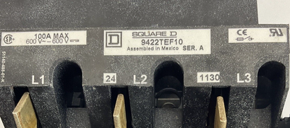 SQUARE D 9422TEF10 FUSIBLE DISCONNECT 100A 600VAC/VDC SER.A