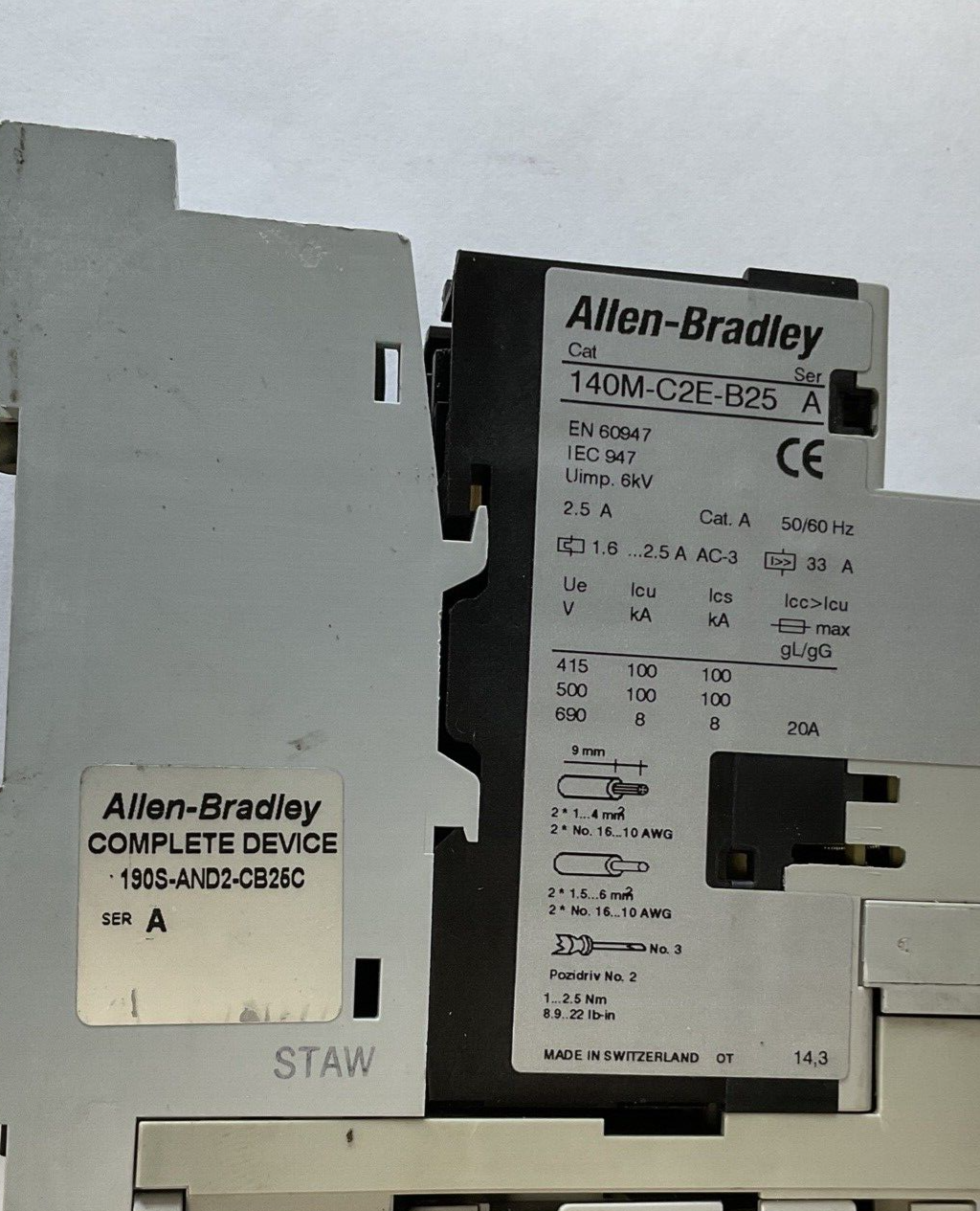 ALLEN BRADLEY 190S-AND2-CB25C COMBINATION STARTER SER.A