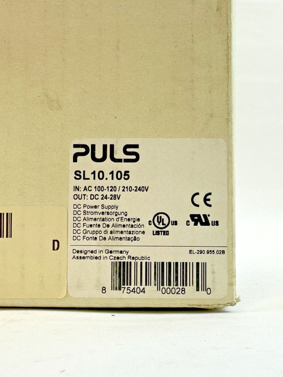 PULS SL10.105 POWER SUPPLY OUTPUT 24-28VDC 10A INPUT 100-120/200-240VAC 6/2.8A