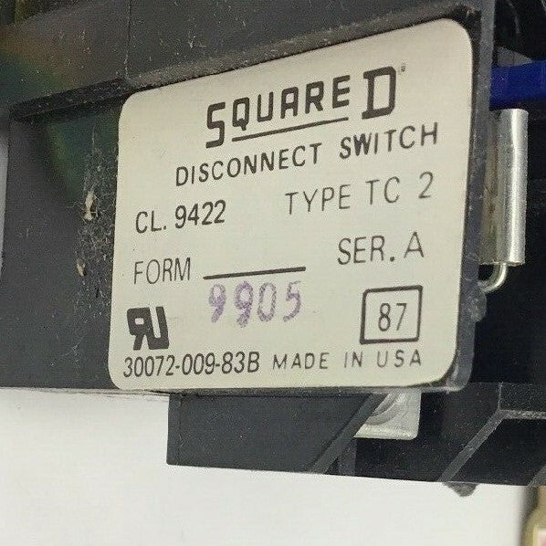 SQUARE D 9422 TC2  DISCONNECT SWITCH SER A LR4419 30AMP 600VAC/VDC