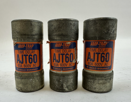 GOULD SHAWMUT AMP-TRAP 2000 AJT60 60A 600VAC TIME DELAY FUSE LOT OF 3