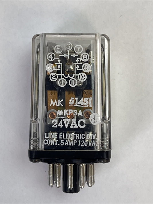 LINE ELECTRIC MK5145 RELAY 120VAC CONT.5AMP COIL 24VAC