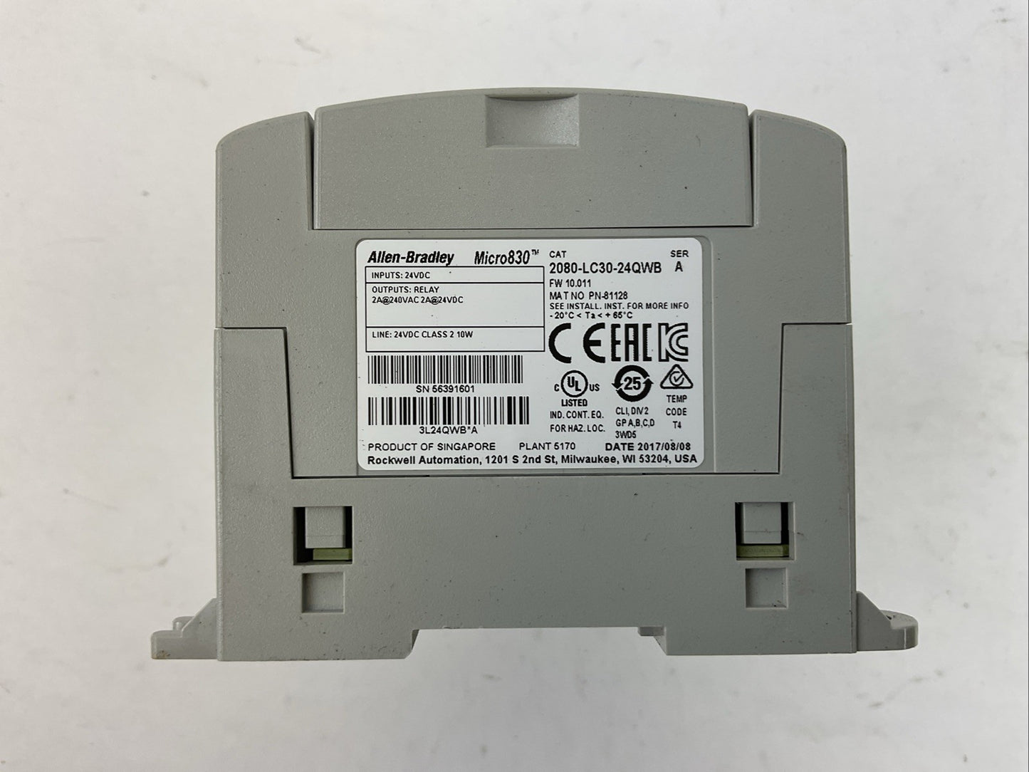 ALLEN BRADLEY 2080-LC30-24QWB SER A FW 10.011 2080-IQ4 INPUT 2080-OW4I OUTPUT