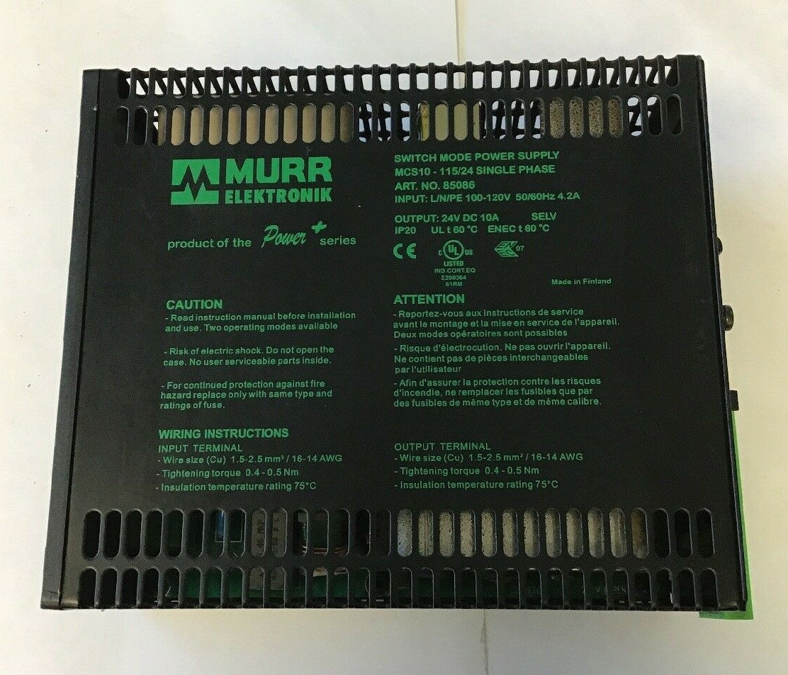 MURR MCS10-115/24 SINGLE PHASE SWITCH MODE POWER SUPPLY 100-120V 50/60Hz