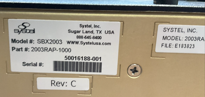SYSTEL DEMATIC SBX2003 2003RAP-1000 REV C INDUTRIAL COMPUTER 120VAC/240VAC 8A/4A