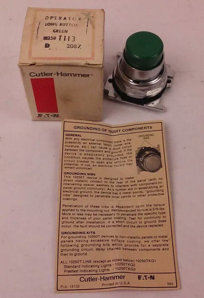CUTLER HAMMER, 10250T115, 10250T,OPERATOR LONG BUTTON GREEN, NEW